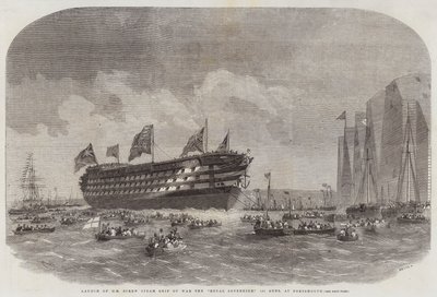 A HM Screw Steam of War, the Royal Sovereign, 131 Guns felbocsátása Portsmouthban alkotó: Edwin Weedon