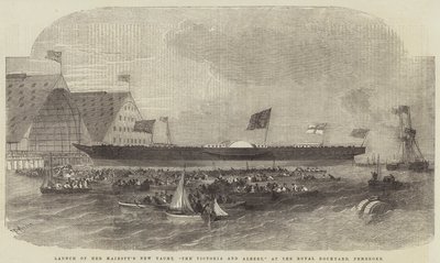 Őfelsége új jachtjának, a Victoria and Albertnek a vízre bocsátása a pembroke-i Royal Dockyardban alkotó: Edwin Weedon