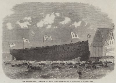Vaskalapos flottánk, a Royal Alfred Screw-Frigate felbocsátása Portsmouthban, múlt szombaton alkotó: Edwin Weedon
