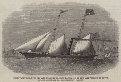 Gőzjacht, amelyet őfelsége, El Hami Pacha, Egyiptom néhai alkirályának fia számára épített, Scott Russell and Company alkotó: Edwin Weedon