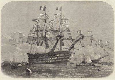 A Cherbourg Fetes, Őfelsége meglátogatja a császárt és a császárnőt a Bretagne fedélzetén alkotó: Edwin Weedon