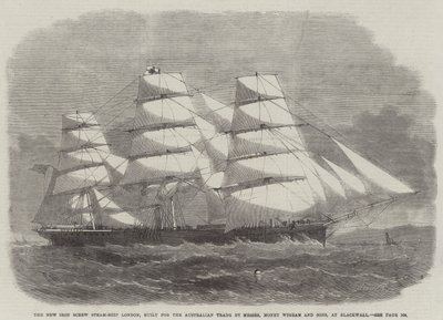 Az új Iron Screw Steam-Ship London, amelyet az ausztrál kereskedelem számára épített a Messers Money Wigram and Sons, a Blackwallban alkotó: Edwin Weedon