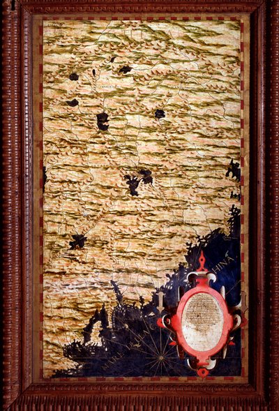 A kínai térképet Egnazio Danti (1536-1586) matematikus, kozmográfus és olasz építész készítette. 1567 körül. Firenze, Palazzo Vecchio, Sala del Mappamondo alkotó: Egnazio Danti
