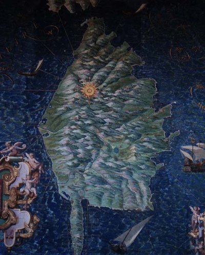 Korzika, részlet a „Földrajzi térképek galériájából” alkotó: Egnazio Danti
