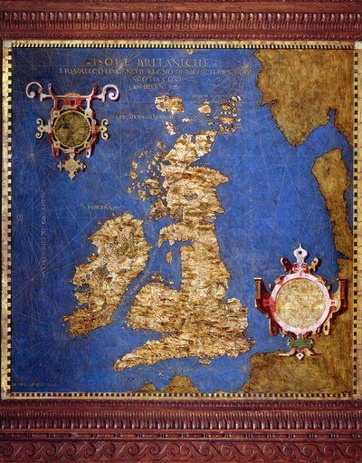A Brit-szigetek térképe, Egnazio Danti (1536-1586) matematikus, kozmográfus és olasz építész. 1567 körül. Firenze, Palazzo Vecchio, Sala del Mappamondo alkotó: Egnazio Danti