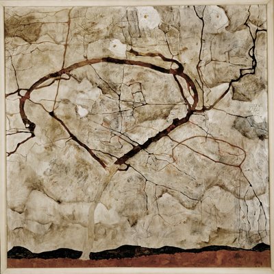 Őszi fa a viharos levegőben (festmény vászonra) alkotó: Egon Schiele
