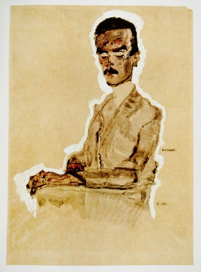 Bildnis Eduard Kosmack, sitzend -Portré Eduard ... (gouache, akvarell és fekete zsírkréta fehérrel kiemelve) alkotó: Egon Schiele