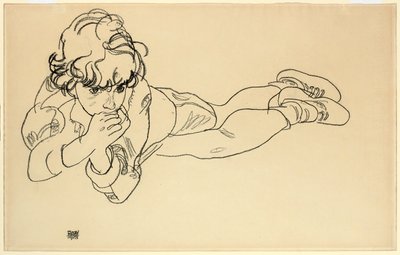 Hason fekvő fiú, 1918 alkotó: Egon Schiele