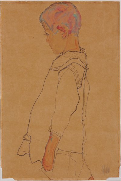 Gyermek balra néző profilban alkotó: Egon Schiele