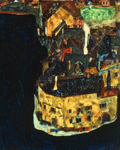 City on the Blue River II ... (olaj és gouache, fa) alkotó: Egon Schiele