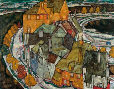 Crescent of Houses II (Island City) – Egon Schiele (1890-1918) festménye, olaj, vászon alkotó: Egon Schiele