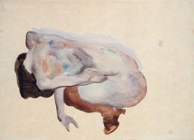 Guggoló akt cipőben és fekete harisnyában, hátulnézet, 1912 (wc, gouache és grafit papíron) alkotó: Egon Schiele