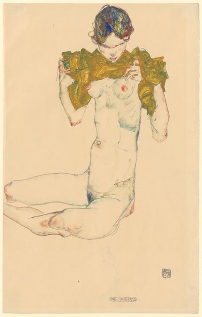 A Szűz [recto]; cím nélkül [fejtanulmány, verso] alkotó: Egon Schiele
