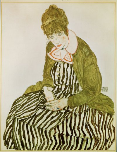 Edith Schiele, a művész felesége, ülve (gouache, akvarell és fekete zsírkréta) alkotó: Egon Schiele