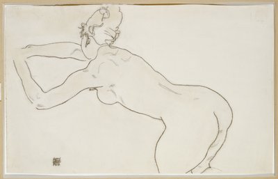 Női akt letérdelve és balra hajolva, 1918 alkotó: Egon Schiele