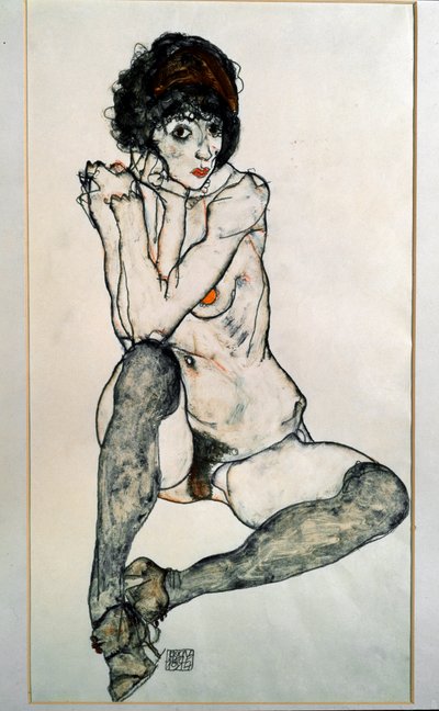 Női meztelenül ül. Egon Schiele rajza alkotó: Egon Schiele