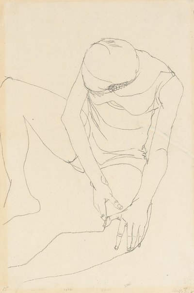 Női akt előrehajolva, mindkét keze a bal combon, 1913 alkotó: Egon Schiele