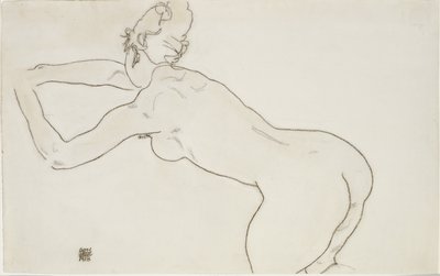 Női akt térdelve és balra előrehajolva, 1918 alkotó: Egon Schiele