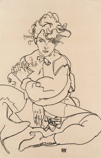 Széttárt lábakkal ülő lány, 1918 alkotó: Egon Schiele