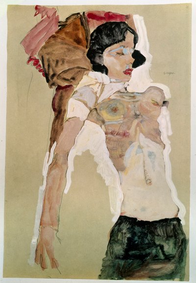 Félmeztelen nőstény. Egon Schiele (1890-1918) rajza, 1911 Ceruza és akvarell papírra. Mérete: 45,9x31,1 cm. Bécs, Graphische Sammlung Albertina alkotó: Egon Schiele