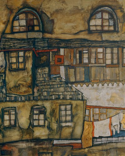 Házfal a folyó mellett (olaj, vászon) alkotó: Egon Schiele