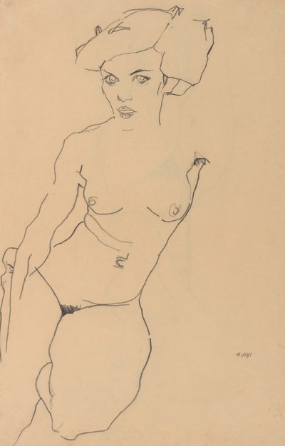 Térdelő női akt alkotó: Egon Schiele
