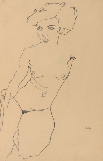 Térdelő női akt alkotó: Egon Schiele