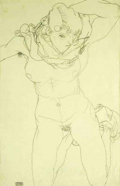 Térdelő akt elölről; Térdelő akt elölről, 1914 alkotó: Egon Schiele
