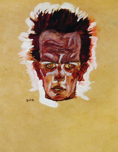 Kopf (gouache, akvarell és szén) alkotó: Egon Schiele