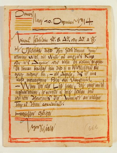 Egon Schiele művészien megtervezett levele Edith és Adele Harms nővéreknek, keltezés: 10... (tinta, színes zsírkréta) alkotó: Egon Schiele