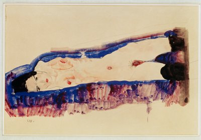 Fekvő akt fekete harisnyával ... (akvarell és ceruza) alkotó: Egon Schiele