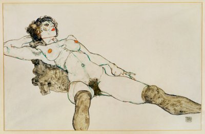 Fekvő női akt széttárt lábakkal ... (gouache és ceruza) alkotó: Egon Schiele