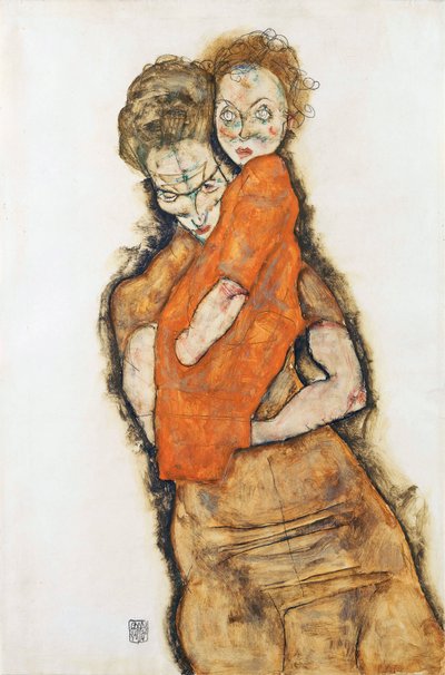 Anya és gyermeke - Schiele, Egon (1890-1918) - 1914 - Fekete kréta, gouache papíron - 48,2x31,9 - Leopold Múzeum, Bécs alkotó: Egon Schiele
