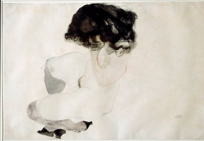 Meztelen guggolás. Egon Schiele rajza alkotó: Egon Schiele