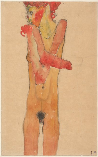 Meztelen lány összefont karokkal, 1910 alkotó: Egon Schiele