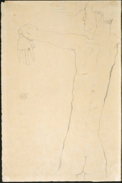 Meztelen férfi felemelt karral (recto) alkotó: Egon Schiele
