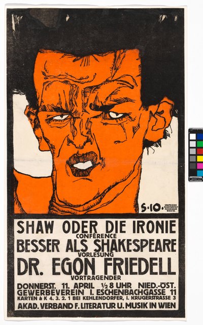 Plakat "Shaw oder die Ironie" - Vortrag Egon Friedell alkotó: Egon Schiele