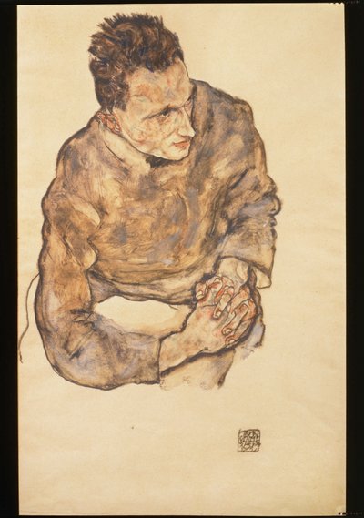 Karl Grünwald portréja összekulcsolt kézzel ... (akvarell és fekete zsírkréta) alkotó: Egon Schiele