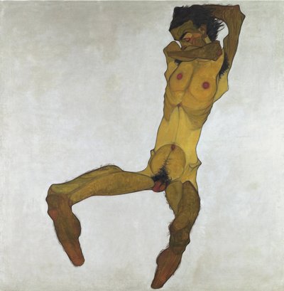 Ülő férfi akt (önarckép) - Schiele, Egon (1890-1918) - 1910 - Olaj, vászon - 152,5x150 - Leopold Múzeum, Bécs alkotó: Egon Schiele