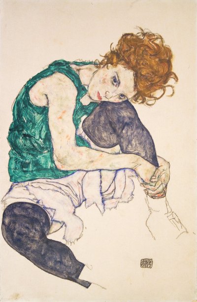 Térdre hajolt ülő nő (Adele Herms) alkotó: Egon Schiele