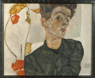 Önarckép lámpás gyümölcsökkel ... (olaj és akvarell, vászon) alkotó: Egon Schiele