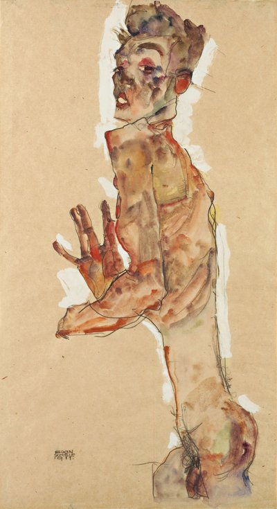 Önarckép széttárt ujjakkal, 1911 alkotó: Egon Schiele