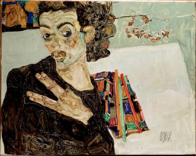 Önarckép széttárt ujjakkal. Egon Schiele festménye alkotó: Egon Schiele