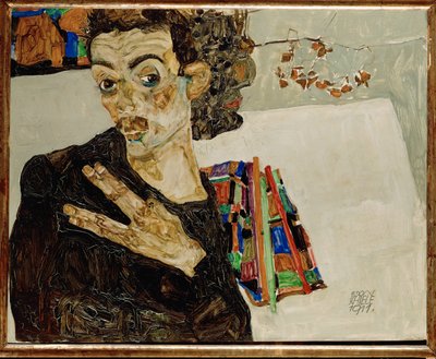 Önarckép széttárt ujjakkal alkotó: Egon Schiele