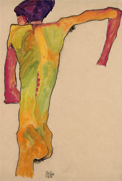 Sich aufstützender Rückenakt alkotó: Egon Schiele