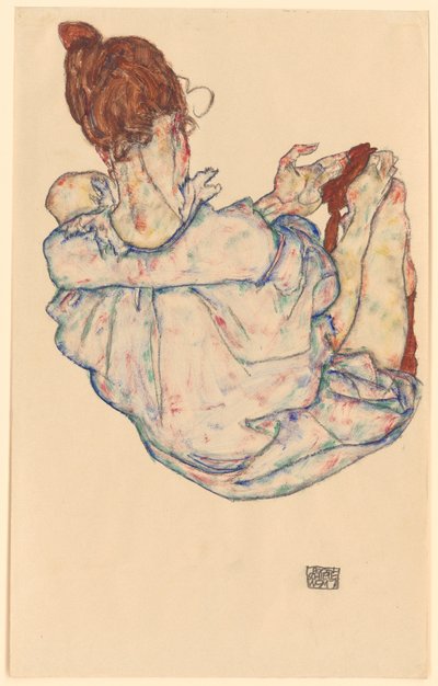 Ülő nő, hátulnézet alkotó: Egon Schiele