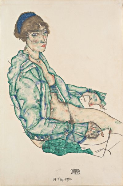 Ülő félakt kék hajpánttal alkotó: Egon Schiele