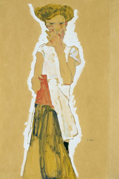 Álló lány fehér alsószoknyás alkotó: Egon Schiele