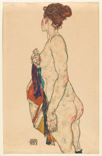 Álló akt mintás köntösben, 1917 alkotó: Egon Schiele