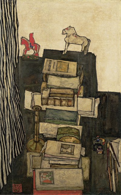 Csendélet könyvekkel Schieles íróasztal, 1914 alkotó: Egon Schiele